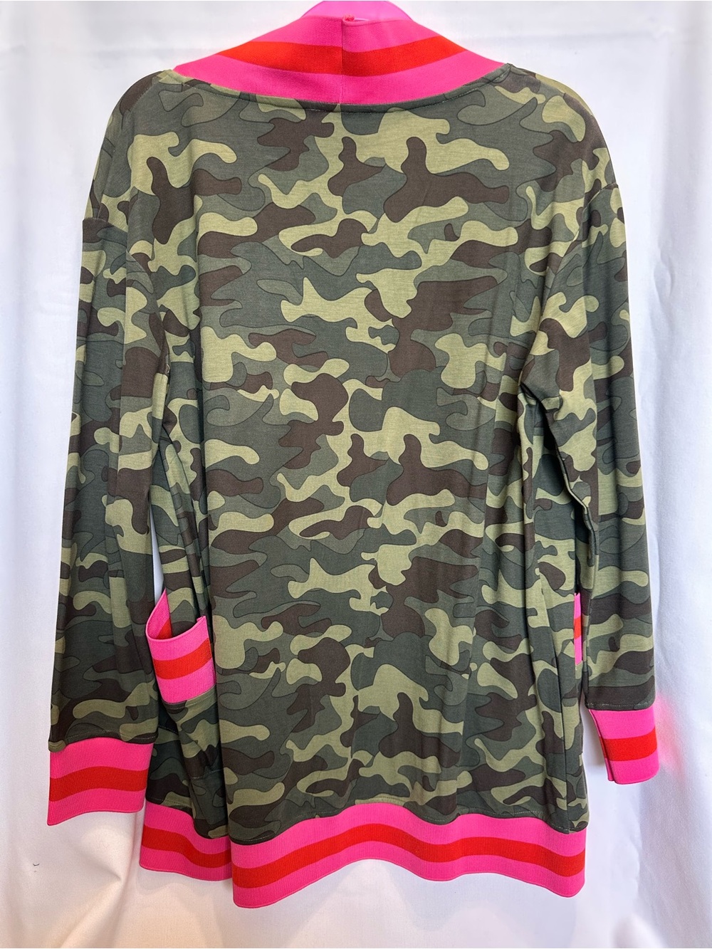 HAUTE SHORE Camo Green Cardigan with Hot Pink Trim - Picture 6 of 6